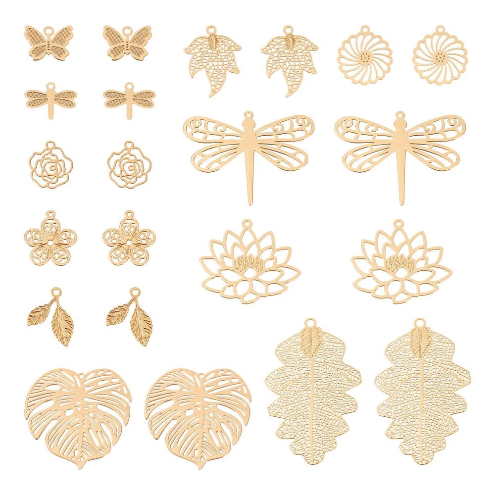 4629 44Pcs Plated Brass Filigree Charms Pendants Hollow Golden Dragonfly